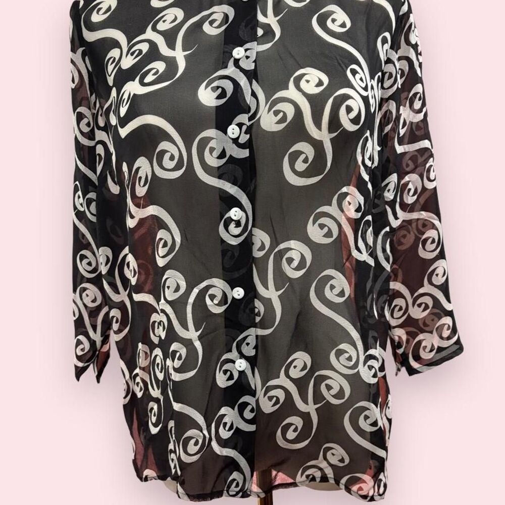 Laura Ashley 100% Silk Sheer Abstract Blouse Petite S